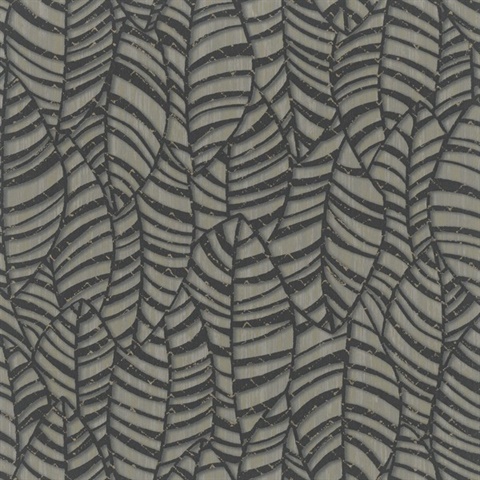 Black & Brown Glitter Weathered Leaves Silhouette Wallpaper