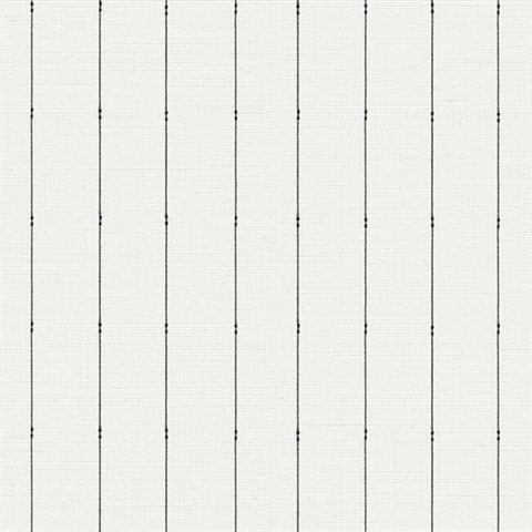 Black & Cream In Stitches Vertical Stripe Wallpaper