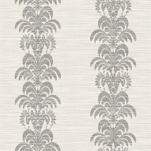 Black & Cream Palm Frond Stripe Stringcloth Textured Wallpaper