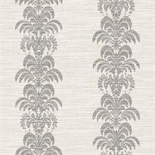 Black & Cream Palm Frond Stripe Stringcloth Textured Wallpaper