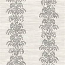 Black & Cream Palm Frond Stripe Stringcloth Textured Wallpaper