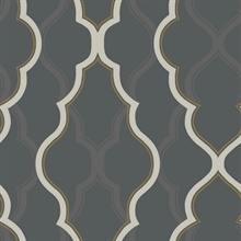 Black Double Damask Metallic Ogee Wallpaper