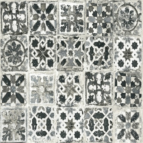 Black Encaustic Tile Peel and Stick Wallpaper