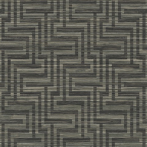 Black Faux Grasscloth Geometric Grey Key Wallpaper