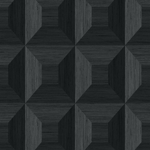 Black Faux Wood Geomtric Square Wallpaper