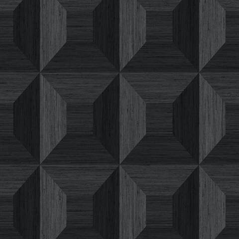 Black Faux Wood Geomtric Square Wallpaper