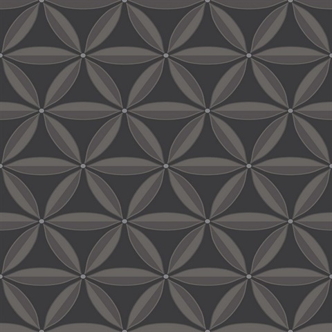Black Floral Geometric Trellis Shape Wallpaper