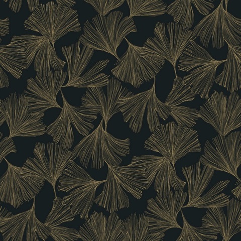 Black Ginkgo Toss Modern Leaf Wallpaper
