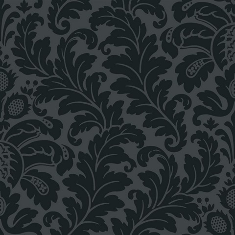 Black Glitter Modern Romance Large Damask Wallpaper