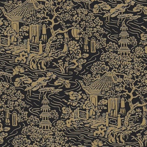 Black & Gold Chinoiserie Wallpaper