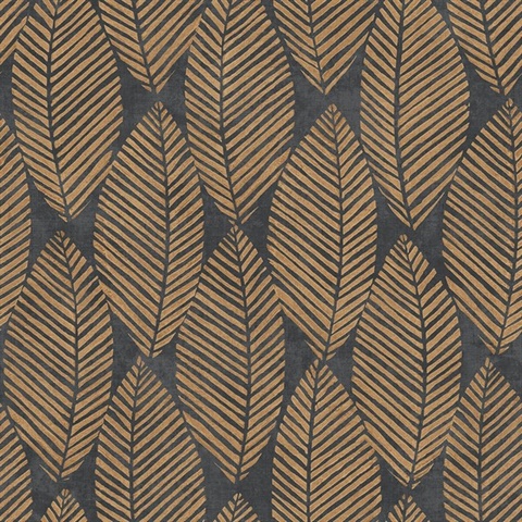 Black & Gold Commercial Spot Leaves Wallpaper