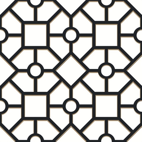 Black & Gold Hedgerow Trellis Peel and Stick Wallpaper