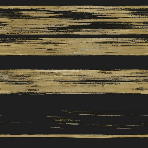 Black & Gold Horizontal Stripe Dry Brush Wallpaper