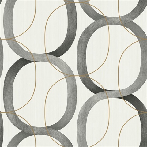 Black & Gold Interlock Geometric Chain Trellis Wallpaper