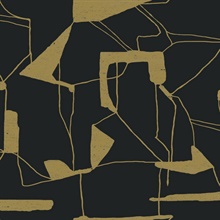 Black & Gold Large Metallic Abstract Geometric  Wallpaper