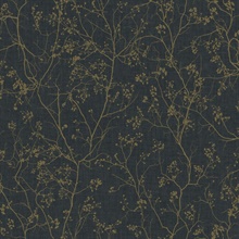 Black &amp; Gold Luminous Tree Branch Wallpaper