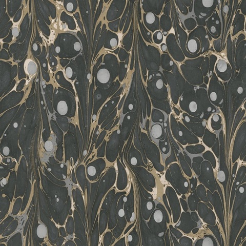 Black & Gold Marbled Endpaper Peel and Stick Wallpaper