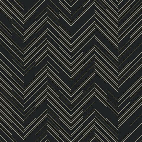 Black & Gold Modern Chevron Line Wallpaper