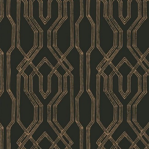 Black & Gold Oriental Lattice Wallpaper