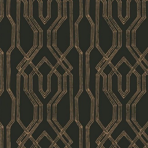 Black & Gold Oriental Lattice Wallpaper