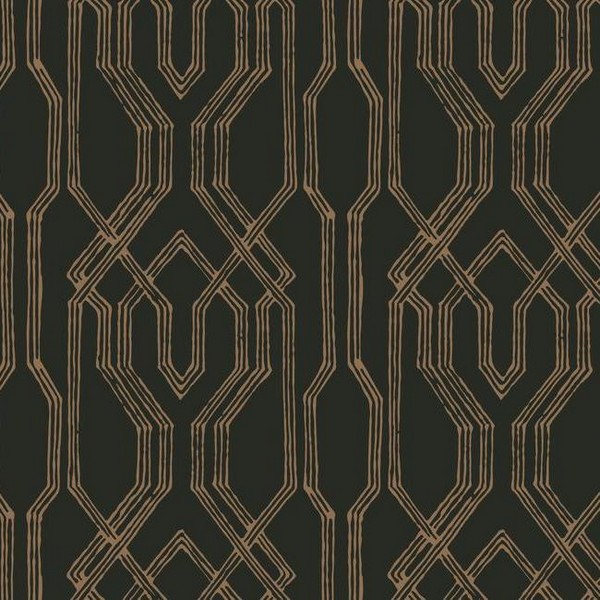 Af6562 Black Gold Oriental Lattice Wallpaper