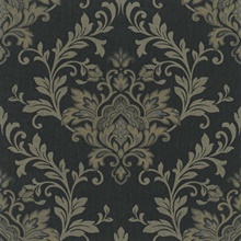 Black &amp; Gold Ornamental Distressed Textured Large Damask Wallpaper