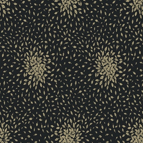 Black & Gold Textured Scattered Leaves Wallpaper