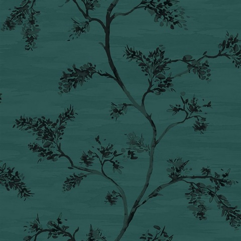 Black & Green Commercial Watercolor Branches Wallpaper