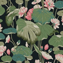Black & Green Lotus Pond Mushroom Floral Wallpaper