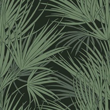 Black &amp; Green Palmetto Leaf Prepasted Wallpaper