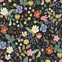 Black &amp; Green Strawberry Fields Bright Floral Wallpaper