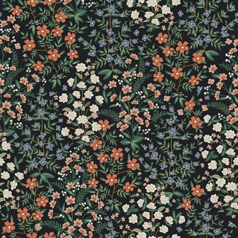 Black & Green Wildwood Garden Floral Wallpaper