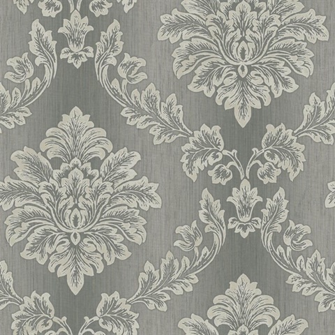 Black & Grey Commercial Damask Wallpaper