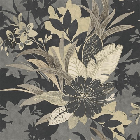 Black, Grey & Cream Commercial Flowers Wallpaper