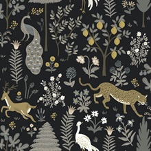 Black &amp; Grey Menagerie Animal Forest Themed Wallpaper
