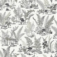 Black &amp; Grey Mushroom Garden Toile Wallpaper