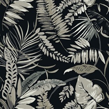 Black & Grey Tropical Toss Leaf & Fern Floral Wallpaper