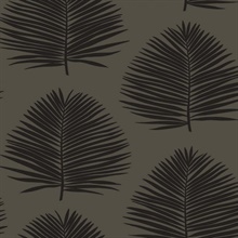 Black Large Palm Leaf Block Print Wallpaper