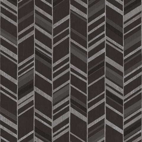 Black Metallic Chevron Vertical Stripe Wallpaper