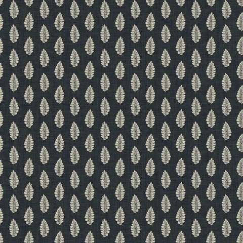 Black Modern Leaf Stripe On Linen Wallpaper