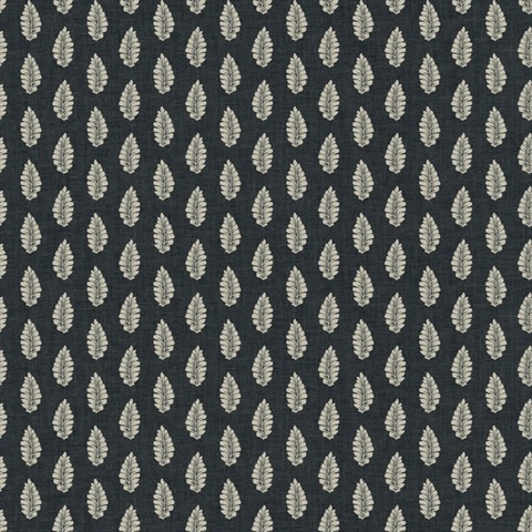 Black Modern Leaf Stripe On Linen Wallpaper