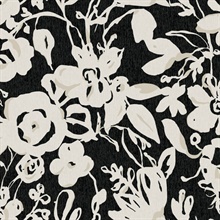 Black Painterly Brushstroke Floral Wallpaper