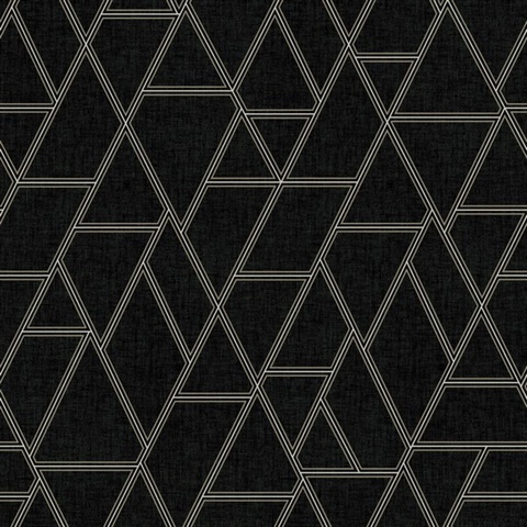 Black Pathways Geometric Triangle on Linen Wallpaper