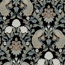 Black & Peach Plume Dynasty Peacock Wallpaper
