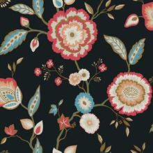 Black & Pink Dahlia Blooms Paisley Wallpaper