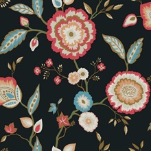 Black &amp; Pink Dahlia Blooms Paisley Wallpaper