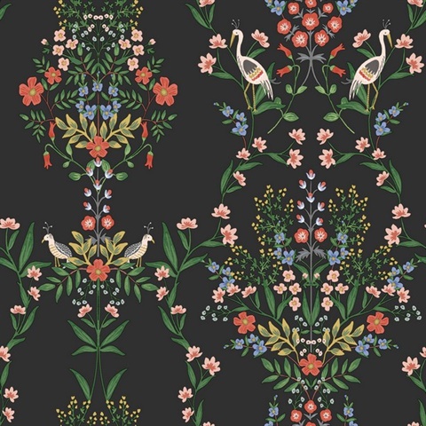 Black & Red Luxembourg Black & Redery Floral Bird Wallpaper