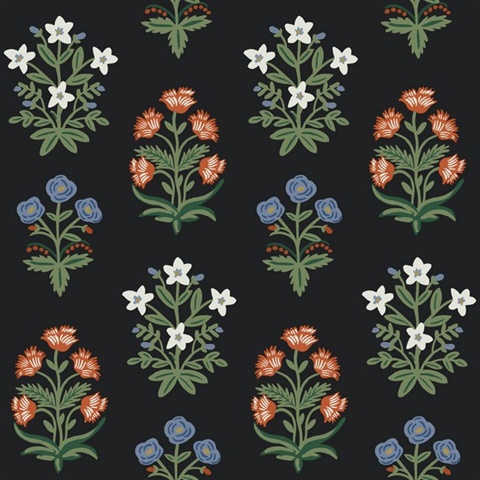Black & Red Mughal Rose Floral Block Print Wallpaper