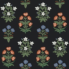 Black & Red Mughal Rose Floral Block Print Wallpaper