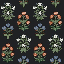 Black &amp; Red Mughal Rose Floral Block Print Wallpaper